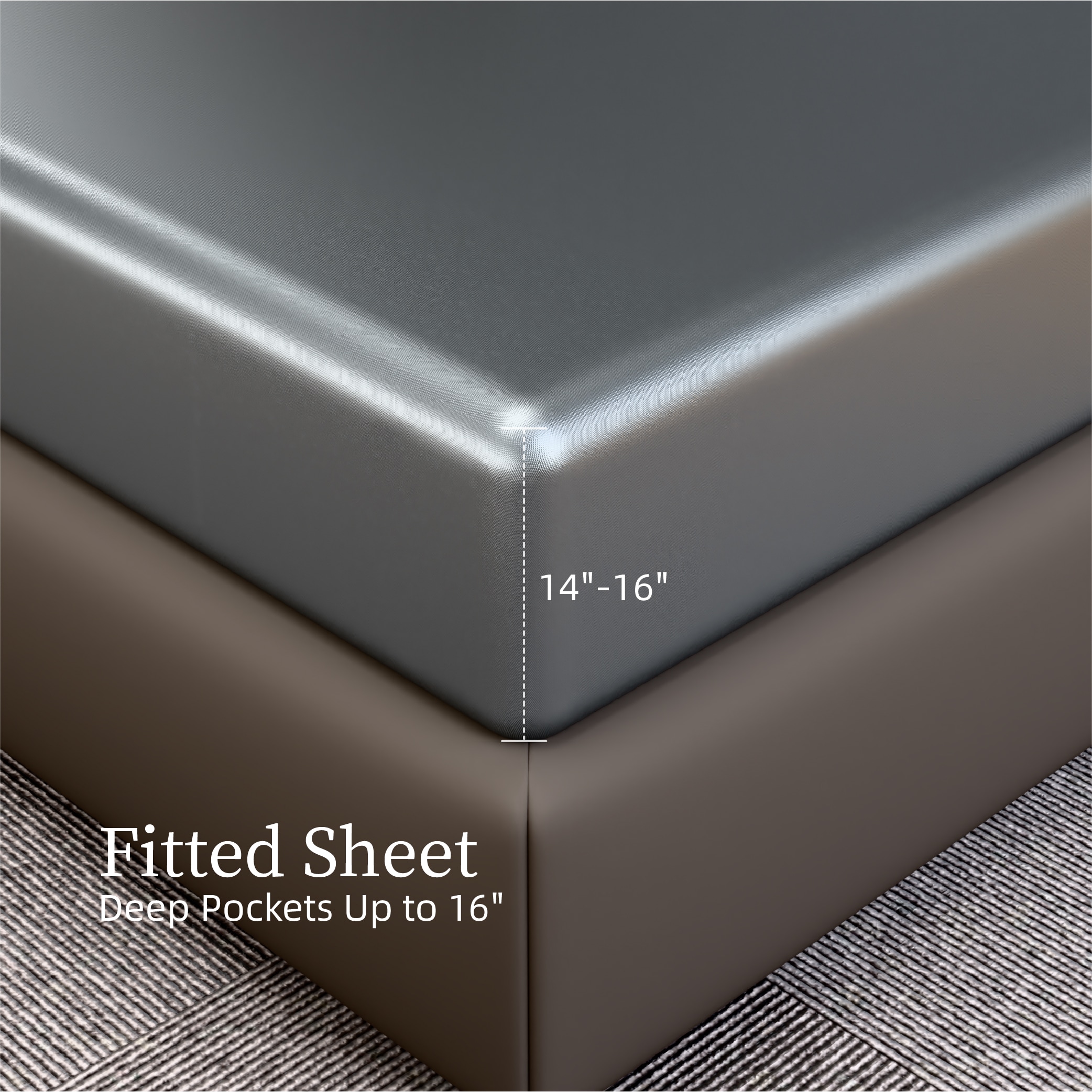 Satin Bed Sheets, King Size Sheets Set, 4 Pcs Silky Bedding Set With 15 Inches Deep Pocket For Mattress (King, Grey)_voghion.com